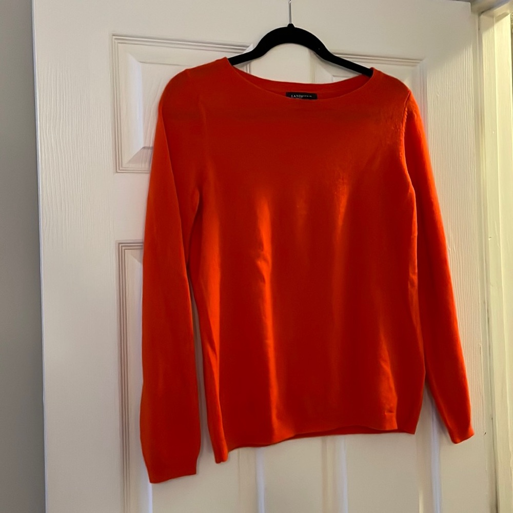 Lands’ End 100% Cashmere Orange Crew Neck Sweater